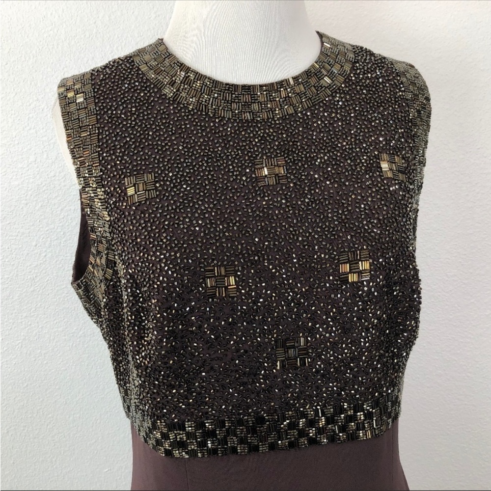 Vintage Oleg Cassini Black Tie Beaded Maxi Gown Dress - Picture 3 of 8